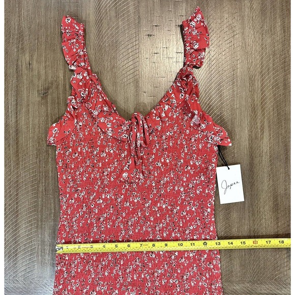 NWT Japna Women's Bodycon Stretch Dress Red Floral Sleeveless Ruffle V Neck - M - Picture 8 of 11